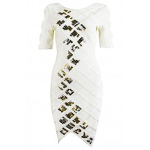 Herve Leger Cambree Diamond Quilting Beaded Dress