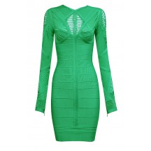 Cheap Herve Leger Bandage Dresses Long Sleeve Net Green