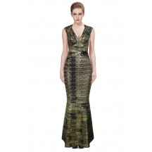 Herve Leger Leslie Woodgrain Foil Print Gown