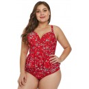 Plus-Size XXL Red Flower Split Swimsuit