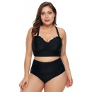 Plus Size High Waist Black Beach Halter Swimsuit