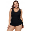 Black High Waist Two-Piece V-Neck Plus Size Swimsuit