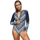 Long Sleeve One-Piece Printed Surfing Swimsuit