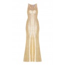 Herve Leger Bandage Dress Long Gown Foil Gold Yoke Strap