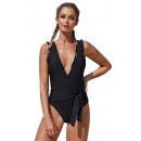 Sexy Solid Color V Neck Bikini Triangle Style One-Piece Swimsuit