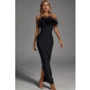 Women's Feather Off Shoulder Evening Long Bandage Dress