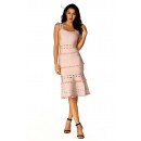 Herve Leger Bandage Dress Tank Flared Tassels Cut Out Pink