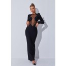 Long Sleeve Hollow Bandage Black Dress