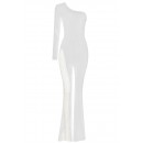 White Women's One Shoulder Long Sleeve Sexy Hollow Bandage Jumpsuit