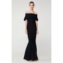 Herve Leger Eyelet Stripe Pleated Gown Black