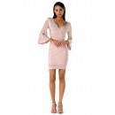 Herve Leger Bandage Dress Long Sleeve Flared V Neck Pink