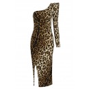 One-Shoulder Leopard-Print Celebrity Bandage Dress