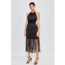 Herve Leger Strappy Halter Fringe Dress