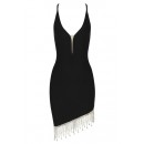 Black Strappy Sexy Fringed Bandage Mini Dress