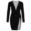 Black V-Neck Sequin Bandage Dress