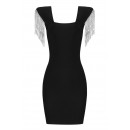 Sleeveless Black Fringed Bandage Dress