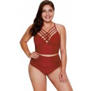 Plus Size Solid Color Sexy High-Waisted Halter Bikini