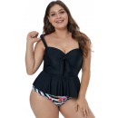 Plus Size Black Printing Shoulder Strap Swimsuit