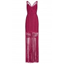 Herve Leger Raspberry Nadia Lattice Draped Fringe Dress