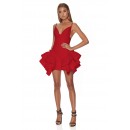 Strappy Sleeveless Asymmetric Ruffled Red Fishtail Dress