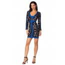 Herve Leger Bandage Dress Long Sleeve V Neck Leopard Black Blue