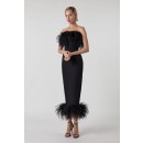 Celebrity Black Strapless Feather Trim Bandage Dress