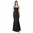 Herve Leger Bandage Dress Long Gown Foil Black Yoke Strap