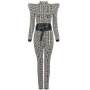Long Sleeve Bicolor Jacquard Jumpsuit