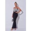 Diamond Colorblock Slit Halter Neck Dress
