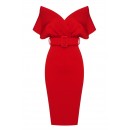 Off Shoulder V-Neck Red Bandage Dress