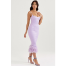 Elegant Lilac Feather Hem Midi Dress