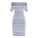 Herve Leger Lacey Plaited Lace Off-Shoulder Dress