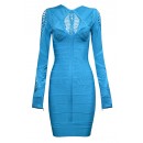 Cheap Herve Leger Bandage Dresses Long Sleeve Net Blue