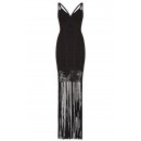 Herve Leger Black Nadia Lattice Draped Fringe Dress