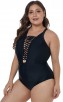 Sexy V-Neck Beach Triangle One-Piece Black Bikini