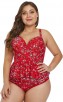 Plus-Size XXL Red Flower Split Swimsuit