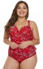 Plus-Size XXL Red Flower Split Swimsuit