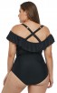 Plus Size Black Flounces Crossed Halter One-Piece Swimsuit