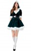 Christmas Costume Velvet Dark Green V-neck Bubble Hooded Dress 