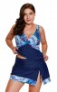 Hawaiian Blue Lace-Up Plus Size V-Neck Halter Swimsuit