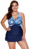 Blue Plus Size Swimsuit Two-Piece Palm Tree Print