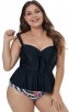 Plus Size Black Printing Shoulder Strap Swimsuit