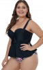 Plus Size Black Printing Shoulder Strap Swimsuit