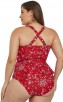 Plus-Size XXL Red Flower Split Swimsuit