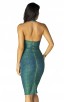 Herve Leger Bandage Dress Metallic Halter V Neck Backless Green Gold