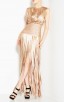 Herve Leger Bandage Dress Long Gown Tassels Foil Gold