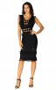 Herve Leger Bandage Dress V Neck Cut Out Fringe Black