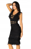 Herve Leger Bandage Dress V Neck Cut Out Fringe Black