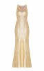 Herve Leger Bandage Dress Long Gown Foil Gold Yoke Strap