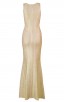 Herve Leger Bandage Dress Long Gown Foil Gold Yoke Strap